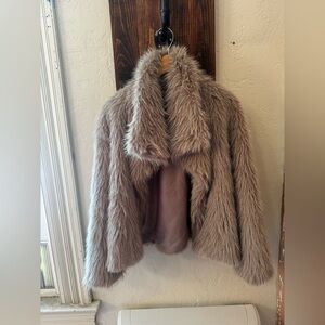 Taupe Faux Fur Cropped Jacket size L